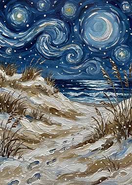 Starry Night Beach Painting