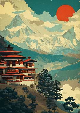 Bhutanese Architecture in Mountain Landscape