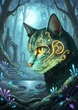 Mystical Cat in Enchanted Forest