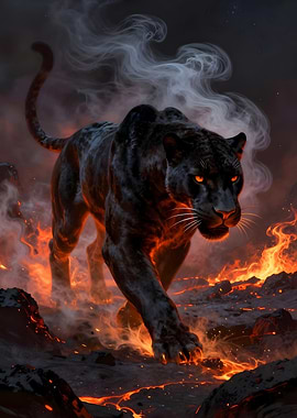 Black Panther in Volcanic Landscape