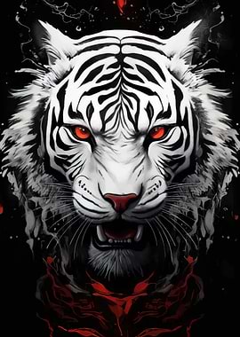 White Tiger Portrait with Red Eyes