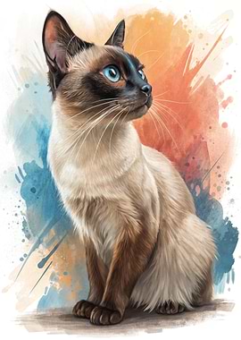 Siamese Cat Watercolor Portrait