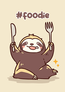 Cute Sloth Foodie Cartoon Illustration