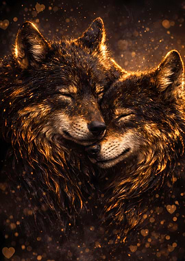 Wolves Couple - Luxury Animal Wall Art - Romantic Gift Decor