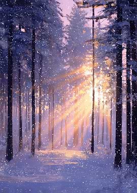 Winter Forest with Sunlight and Snow