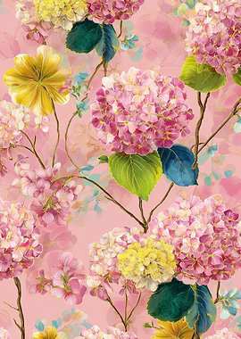 Floral Pattern with Hydrangeas and Blossoms