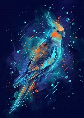 Neon Cockatiel Digital Art