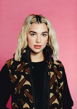 Dua Lipa Portrait with Pink Background