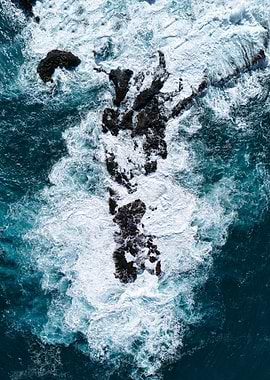 Ocean Waves Crashing on Rocks