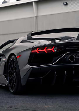 Gray Lamborghini Aventador Rear View