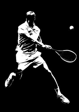 Tennis Player in Action, Black and White