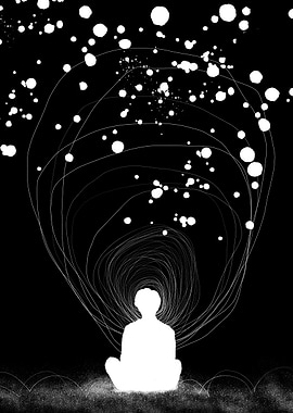 Meditating Figure with Abstract Energy Flow