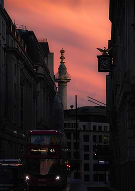 London Street at Sunset with Bus