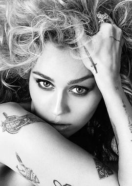 Black and White Portrait of miley cyrus