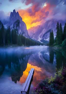 Mountain Lake at Sunset Reflection