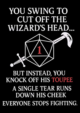 Funny DnD Poster, D20 Critical Fail Wall Art, Dungeons and Dragons Humor Print