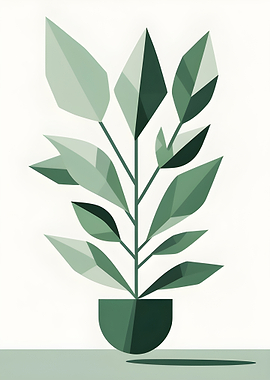 Geometric Green Plant in Pot Illustration