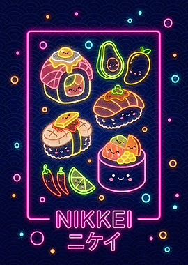Nikkei Cuisine Neon Kawaii Art
