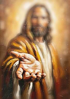 Jesus Christ reaching hand painting