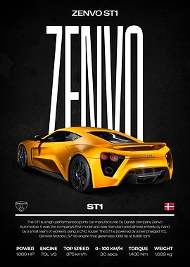 Zenvo ST1 Yellow Sports Car Poster