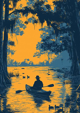 Kayaking in the Bayou Illustration