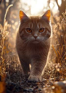Orange Cat Walking Through Field