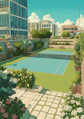 Rooftop Tennis Court with Garden