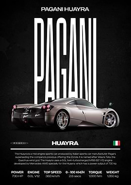 Pagani Huayra sports car poster