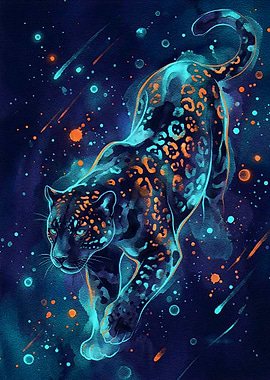 Neon Jaguar in Cosmic Space