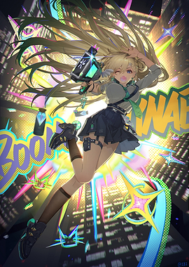 Girl with Gun in Cityscape