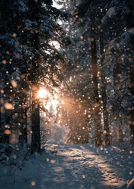 Winter Forest Sunlight Snowfall