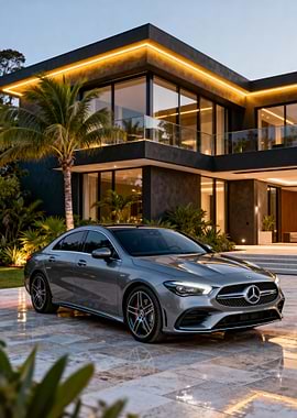 Mercedes-Benz in front of modern house