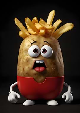 Cartoon Potato with French Fry Hair