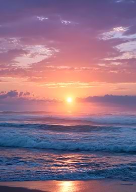 Ocean Sunset with Waves and Clouds