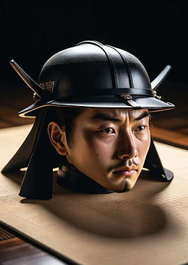 Samurai warrior head with helmet