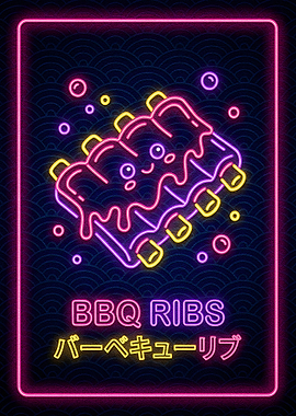 Neon BBQ Ribs Illustration