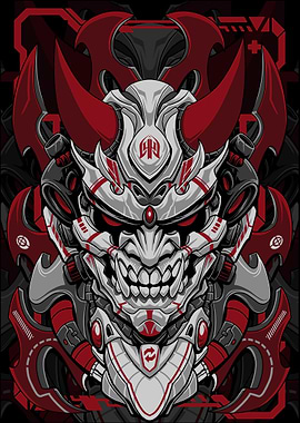 Cyberpunk Oni Mask Illustration