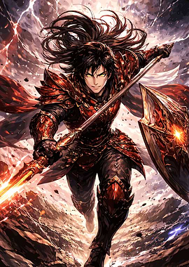 Anime Warrior with Sword and Shield