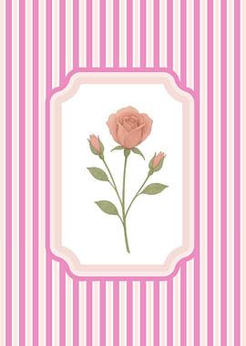 Rose Illustration on Pink Striped Background