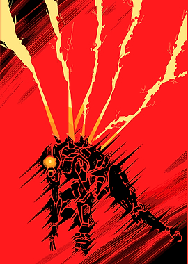 Silhouette Robot with Yellow Energy Beams