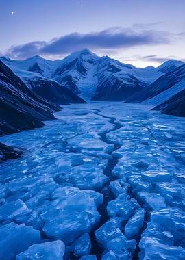 Glacier Landscape with Mountains and Ice