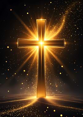 Golden Cross with Light Rays