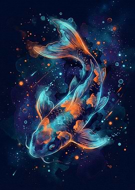Koi Fish in Cosmic Watercolor Style