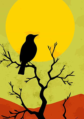 Silhouette of Bird on Tree Branch