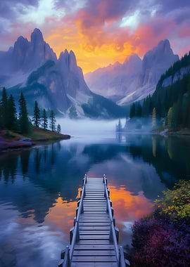 Mystic Mountain Lake at Sunset