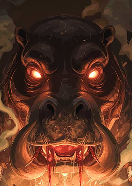 Menacing Hippo with Glowing Eyes