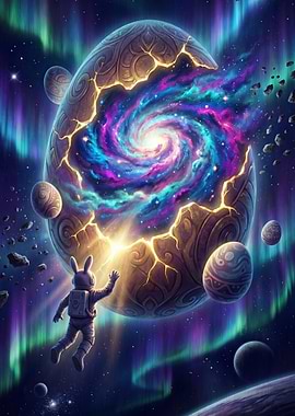 Cosmic Egg Hatching with Astronaut Bunny