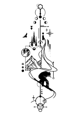 Snowboarder Geometric Tattoo Style Design