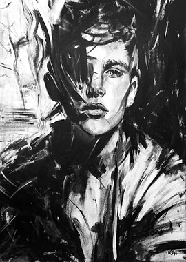 Monochrome Portrait Painting of a Young Man