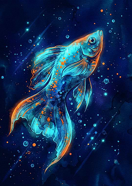 Glowing Fish in Deep Blue Water